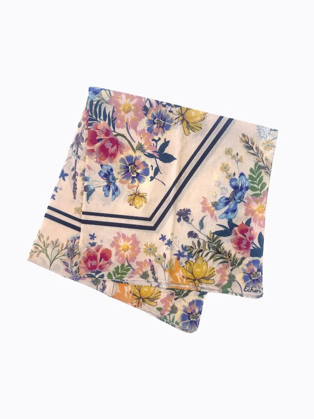 Vtg Echo NY Bloomingdales Floral Cotton Square Scarf Pink Hair Bandana Neck Wrap